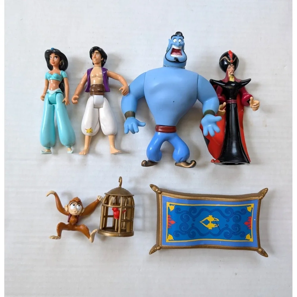 Vintage Aladdin Action Figure Lot 1992 Disney Genie Jafar Carpet Jasmine